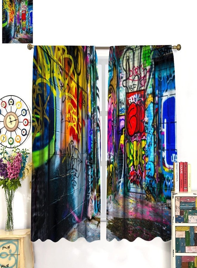 AuiMzoo Colorful Graffiti Curtains, Street Abstract Art Creative Colorful Graffiti Theme Illustration, Children Boys Teenagers Bedroom Living Room Blackout Decorative Curtains 2 Panels, 42x45 in. - Image 3